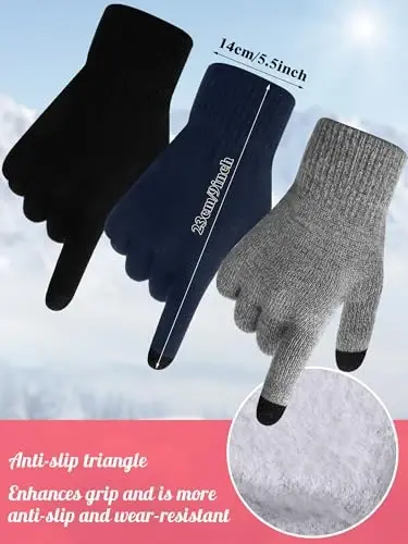 JaGely 6 Pcs Women Winter Beanie Hat Gloves Set Warm Knitted Hats and Touchscreen Gloves Lady Cold Winter Gifts for Christmas - 2
