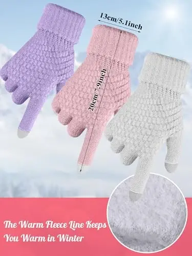 JaGely 6 Pcs Women Winter Beanie Hat Gloves Set Warm Knitted Hats and Touchscreen Gloves Lady Cold Winter Gifts for Christmas - 3