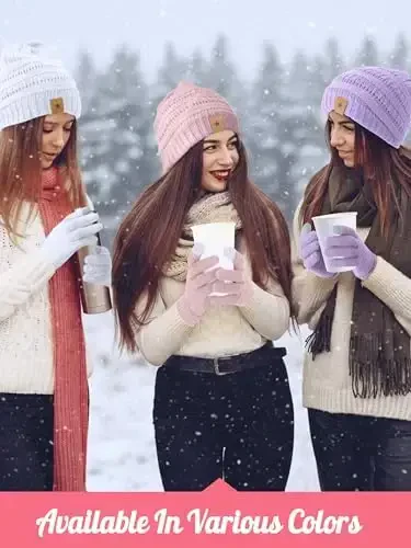 JaGely 6 Pcs Women Winter Beanie Hat Gloves Set Warm Knitted Hats and Touchscreen Gloves Lady Cold Winter Gifts for Christmas - 6