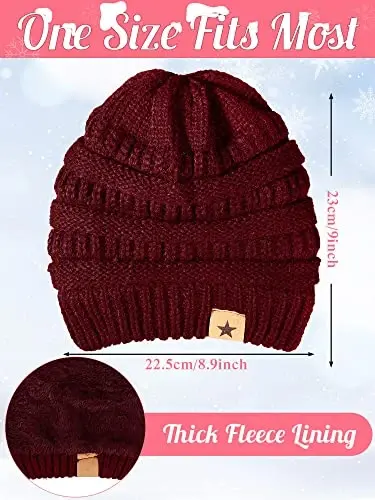 JaGely 6 Pcs Women Winter Beanie Hat Gloves Set Warm Knitted Hats and Touchscreen Gloves Lady Cold Winter Gifts for Christmas - 2