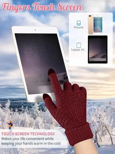 JaGely 6 Pcs Women Winter Beanie Hat Gloves Set Warm Knitted Hats and Touchscreen Gloves Lady Cold Winter Gifts for Christmas - 5