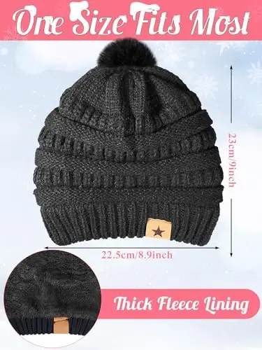 JaGely 6 Pcs Women Winter Beanie Hat Gloves Set Warm Knitted Hats and Touchscreen Gloves Lady Cold Winter Gifts for Christmas - 2