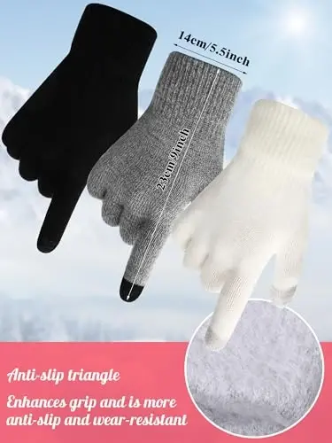 JaGely 6 Pcs Women Winter Beanie Hat Gloves Set Warm Knitted Hats and Touchscreen Gloves Lady Cold Winter Gifts for Christmas - 3