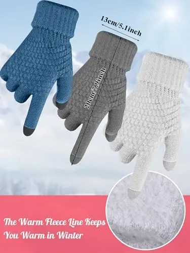 JaGely 6 Pcs Women Winter Beanie Hat Gloves Set Warm Knitted Hats and Touchscreen Gloves Lady Cold Winter Gifts for Christmas - 3