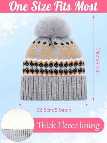 JaGely 6 Pcs Women Winter Beanie Hat Gloves Set Warm Knitted Hats and Touchscreen Gloves Lady Cold Winter Gifts for Christmas - 2