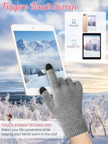 JaGely 6 Pcs Women Winter Beanie Hat Gloves Set Warm Knitted Hats and Touchscreen Gloves Lady Cold Winter Gifts for Christmas - 4