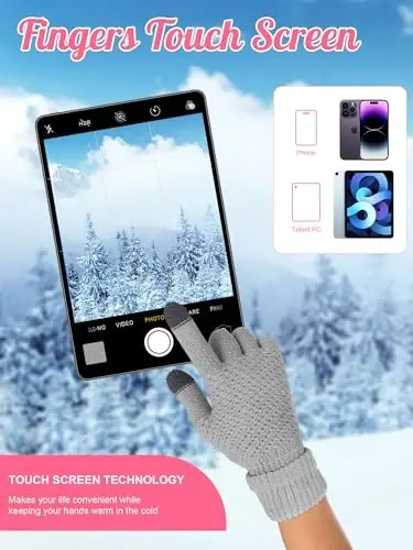 JaGely 6 Pcs Women Winter Beanie Hat Gloves Set Warm Knitted Hats and Touchscreen Gloves Lady Cold Winter Gifts for Christmas - 4