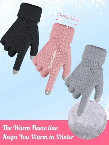JaGely 6 Pcs Women Winter Beanie Hat Gloves Set Warm Knitted Hats and Touchscreen Gloves Lady Cold Winter Gifts for Christmas - 3