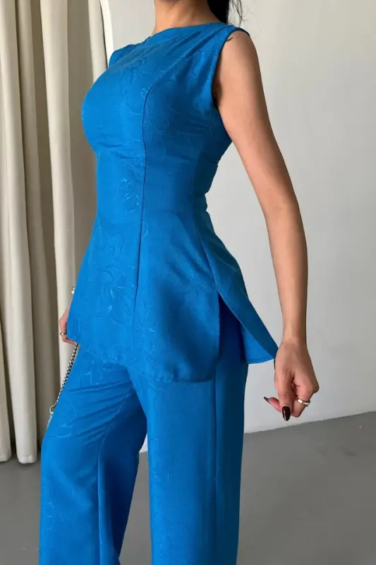 JAKAR KETEN KOLSUZ BLUZ-PANTOLON TK - Mavi - 3