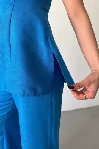 JAKAR KETEN KOLSUZ BLUZ-PANTOLON TK - Mavi - BÜYÜKBEDENIZ (1)