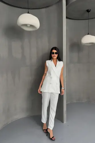 JAKAR KUMAŞ YELEK - PANTALON TAKIM - Oq - 3