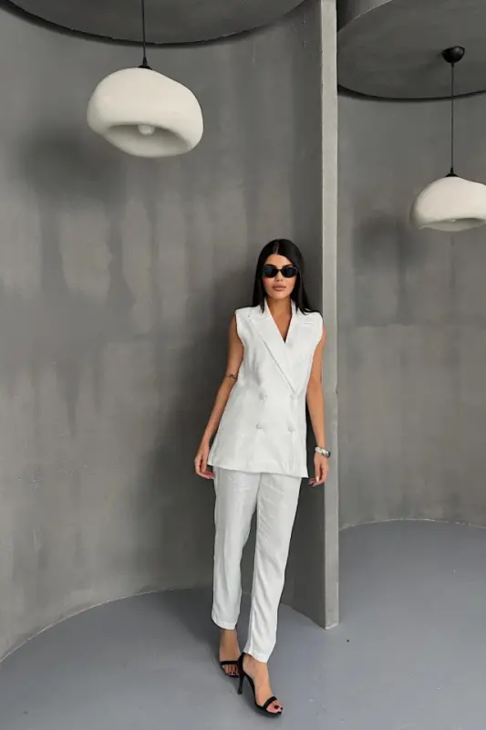 JAKAR KUMAŞ YELEK - PANTALON TAKIM - Oq - 3