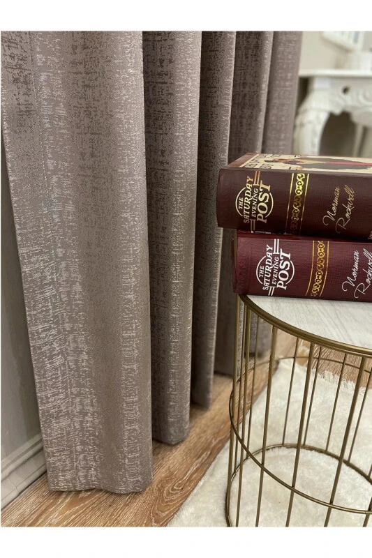 Jakar Zemin Kendinden Desenli 1/2,5 Pile Fon Perde - Vizon Kahve-Vizon - Modazone