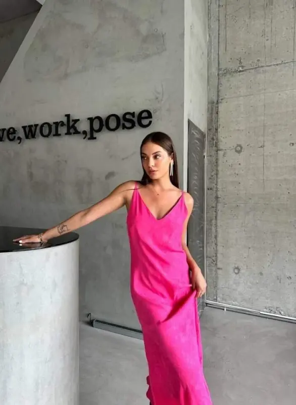 JAKARLI OSMALI SATIN KO'YLAK ASIMMETRIK - Pushti - 4