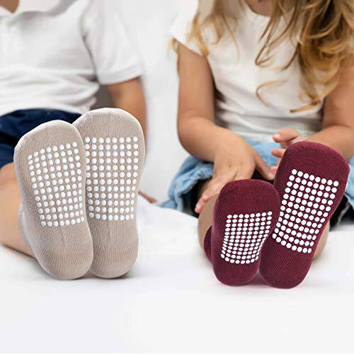 JAKIDAR 12 Pack Baby Socks Cotton Crew Toddler Socks Grips Non Slip Bottom Kids Socks - 34