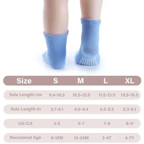 JAKIDAR 12 Pack Baby Toddler Socks Non Slip Grip Cotton Crew Socks for Boys Girls Infants Kids - 4