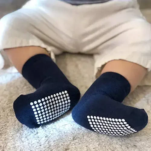 JAKIDAR 12 Pack Baby Toddler Socks Non Slip Grip Cotton Crew Socks for Boys Girls Infants Kids - 5