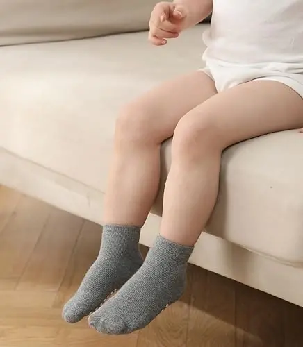 JAKIDAR 12 Pack Baby Toddler Socks Non Slip Grip Cotton Crew Socks for Boys Girls Infants Kids - 5