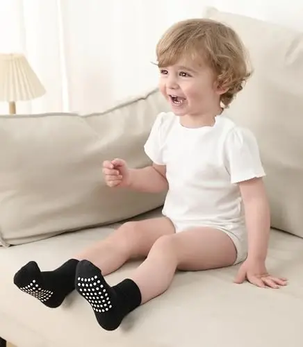 JAKIDAR 12 Pack Baby Toddler Socks Non Slip Grip Cotton Crew Socks for Boys Girls Infants Kids - 1