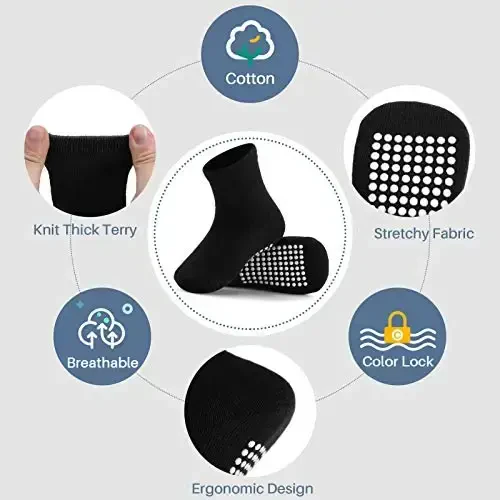 JAKIDAR 12 Pack Baby Toddler Socks Non Slip Grip Cotton Crew Socks for Boys Girls Infants Kids - 3