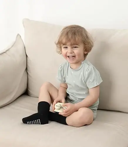 JAKIDAR 12 Pack Baby Toddler Socks Non Slip Grip Cotton Crew Socks for Boys Girls Infants Kids - 5