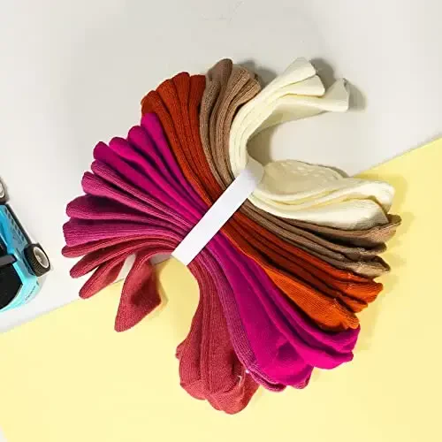 JAKIDAR 12 Pack Baby Toddler Socks Non Slip Grip Cotton Crew Socks for Boys Girls Infants Kids - 2