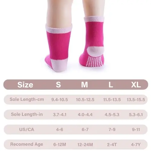 JAKIDAR 12 Pack Baby Toddler Socks Non Slip Grip Cotton Crew Socks for Boys Girls Infants Kids - 5