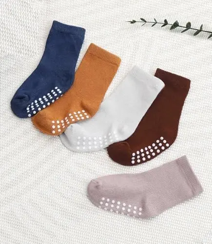 JAKIDAR 12 Pack Baby Toddler Socks Non Slip Grip Cotton Crew Socks for Boys Girls Infants Kids - 3
