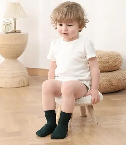 JAKIDAR 12 Pack Baby Toddler Socks Non Slip Grip Cotton Crew Socks for Boys Girls Infants Kids 