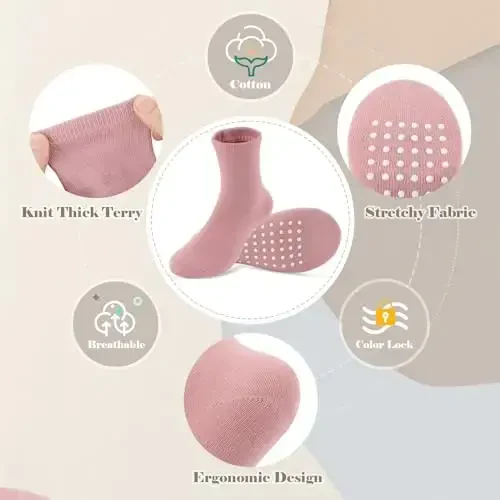JAKIDAR 12 Pack Baby Toddler Socks Non Slip Grip Cotton Crew Socks for Boys Girls Infants Kids - MODAZONE (1)