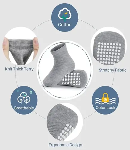 JAKIDAR 12 Pack Baby Toddler Socks Non Slip Grip Cotton Crew Socks for Boys Girls Infants Kids - BABY (1)