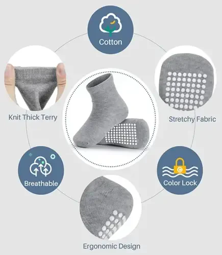 JAKIDAR 12 Pack Baby Toddler Socks Non Slip Grip Cotton Crew Socks for Boys Girls Infants Kids - MODAZONE (1)