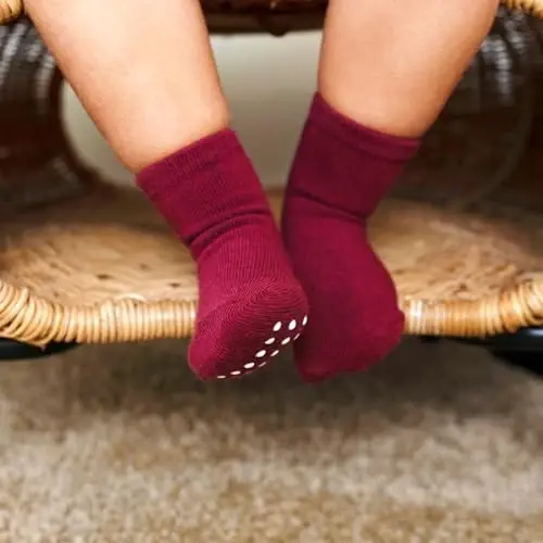 Baby Toddlers Crew Socks with Non-Slip Grip 12 Pack Cotton Stretch Socks | Soft Breathable Cotton, Non-Slip Sole Grips, for Hardwood/Tile Crawling, Walking, Daycare - 2