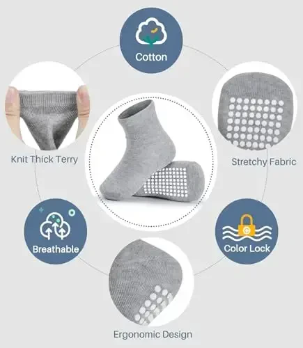 JAKIDAR 12 Pack Baby Toddler Socks Non Slip Grip Cotton Crew Socks for Boys Girls Infants Kids - 2