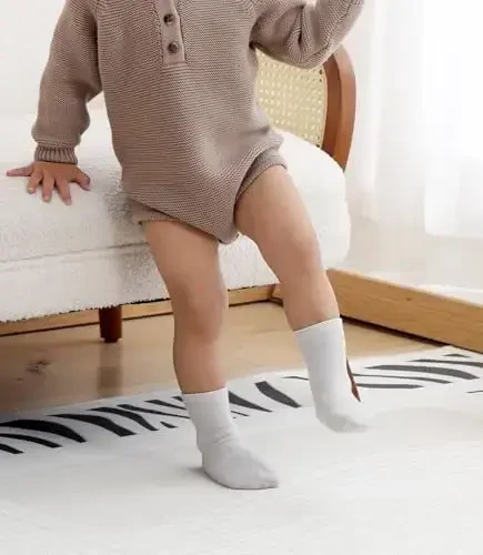 JAKIDAR 12 Pack Baby Toddler Socks Non Slip Grip Cotton Crew Socks for Boys Girls Infants Kids - 4