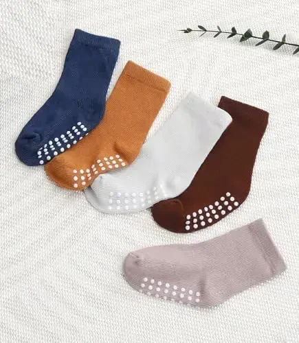 JAKIDAR 12 Pack Baby Toddler Socks Non Slip Grip Cotton Crew Socks for Boys Girls Infants Kids - 6