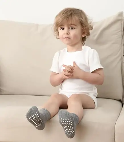 Baby Toddlers Crew Socks with Non-Slip Grip 12 Pack Cotton Stretch Socks | Soft Breathable Cotton, Non-Slip Sole Grips, for Hardwood/Tile Crawling, Walking, Daycare - 3