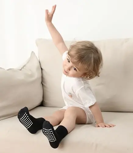 JAKIDAR 12 Pack Baby Toddler Socks Non Slip Grip Cotton Crew Socks for Boys Girls Infants Kids - 1