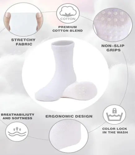 JAKIDAR 12 Pack Baby Toddler Socks Non Slip Grip Cotton Crew Socks for Boys Girls Infants Kids - 3