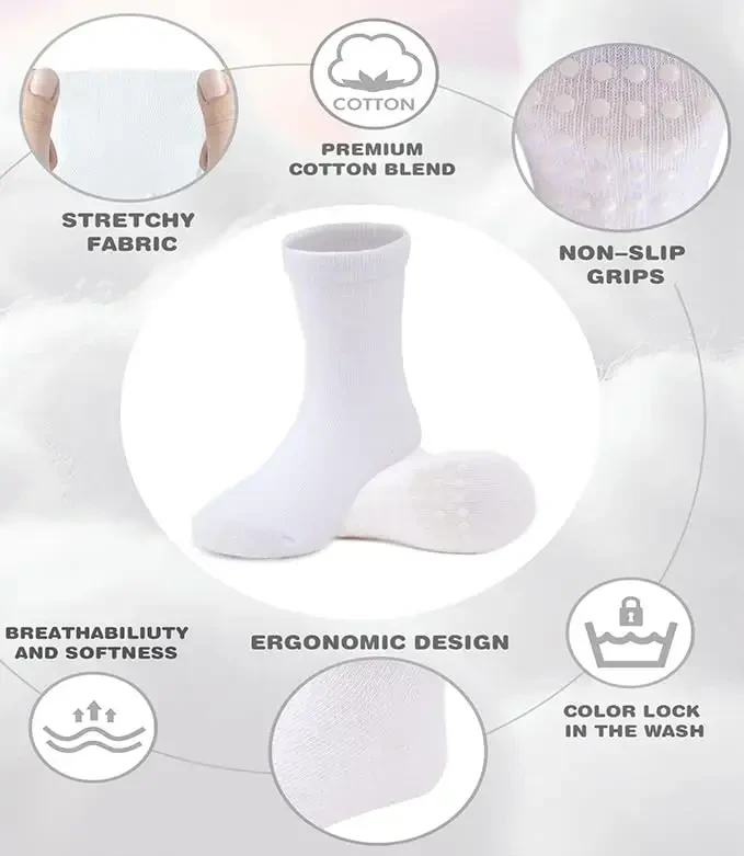 JAKIDAR 12 Pack Baby Toddler Socks Non Slip Grip Cotton Crew Socks for Boys Girls Infants Kids - 2