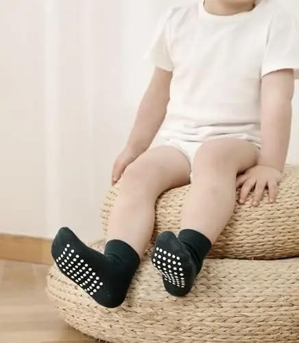 JAKIDAR 12 Pack Baby Toddler Socks Non Slip Grip Cotton Crew Socks for Boys Girls Infants Kids - 3