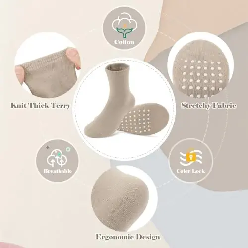 Baby Toddlers Crew Socks with Non-Slip Grip 12 Pack Cotton Stretch Socks | Soft Breathable Cotton, Non-Slip Sole Grips, for Hardwood/Tile Crawling, Walking, Daycare - 2