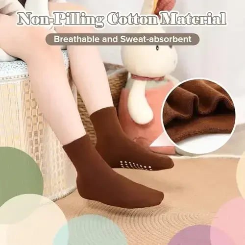 JAKIDAR 12 Pack Baby Toddler Socks Non Slip Grip Cotton Crew Socks for Boys Girls Infants Kids - 4