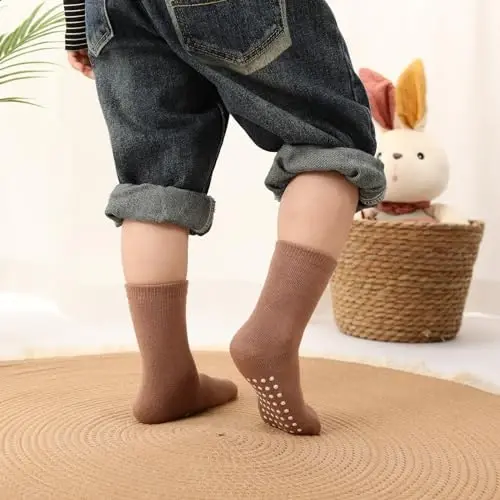 JAKIDAR 12 Pack Baby Toddler Socks Non Slip Grip Cotton Crew Socks for Boys Girls Infants Kids - JAKIDAR (1)