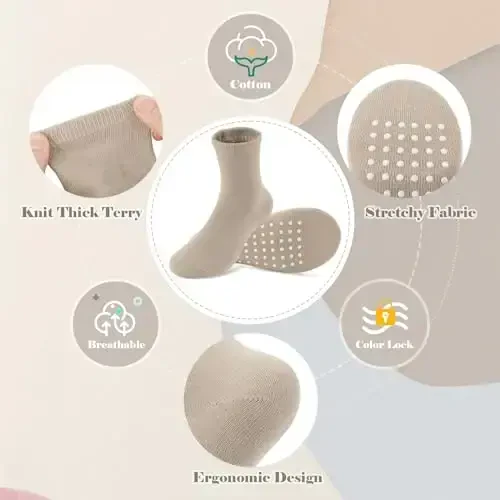 JAKIDAR 12 Pack Baby Toddler Socks Non Slip Grip Cotton Crew Socks for Boys Girls Infants Kids - MODAZONE (1)