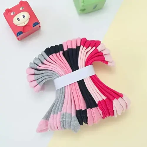 JAKIDAR 12 Pack Baby Toddler Socks Non Slip Grip Cotton Crew Socks for Boys Girls Infants Kids - 6
