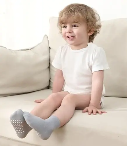 JAKIDAR 12 Pack Baby Toddler Socks Non Slip Grip Cotton Crew Socks for Boys Girls Infants Kids 