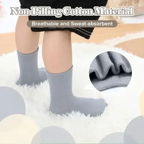 JAKIDAR 12 Pack Baby Toddler Socks Non Slip Grip Cotton Crew Socks for Boys Girls Infants Kids - 2