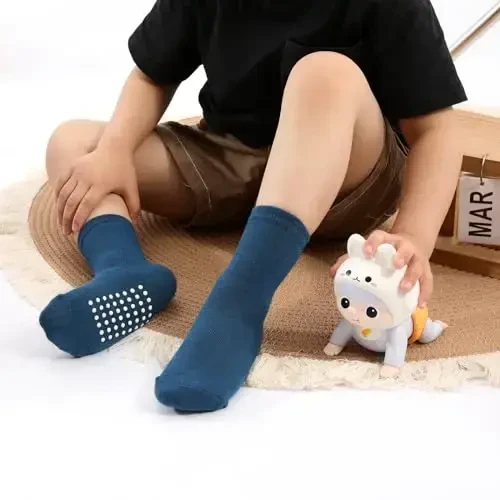 JAKIDAR 12 Pack Baby Toddler Socks Non Slip Grip Cotton Crew Socks for Boys Girls Infants Kids - 5