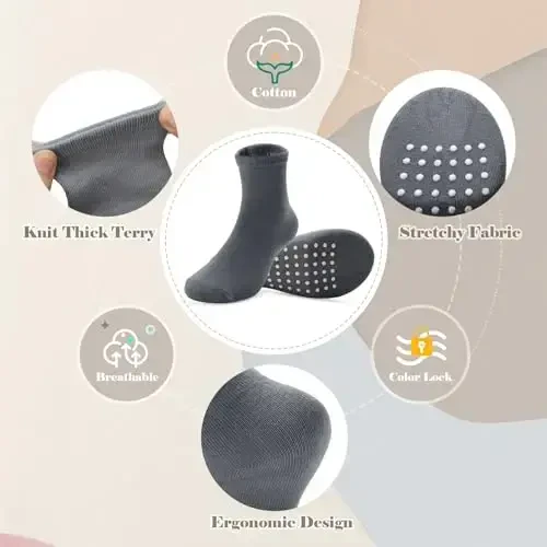 JAKIDAR 12 Pack Baby Toddler Socks Non Slip Grip Cotton Crew Socks for Boys Girls Infants Kids 